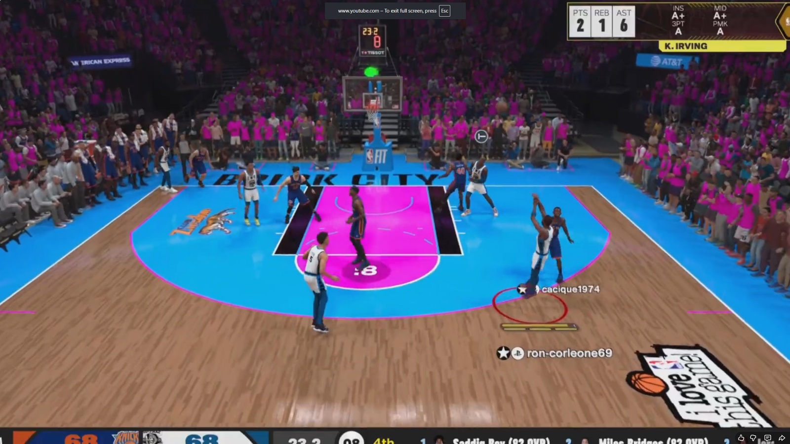 Game 6 action with the scoreboard tied 68-68 late in the fourth quarter.